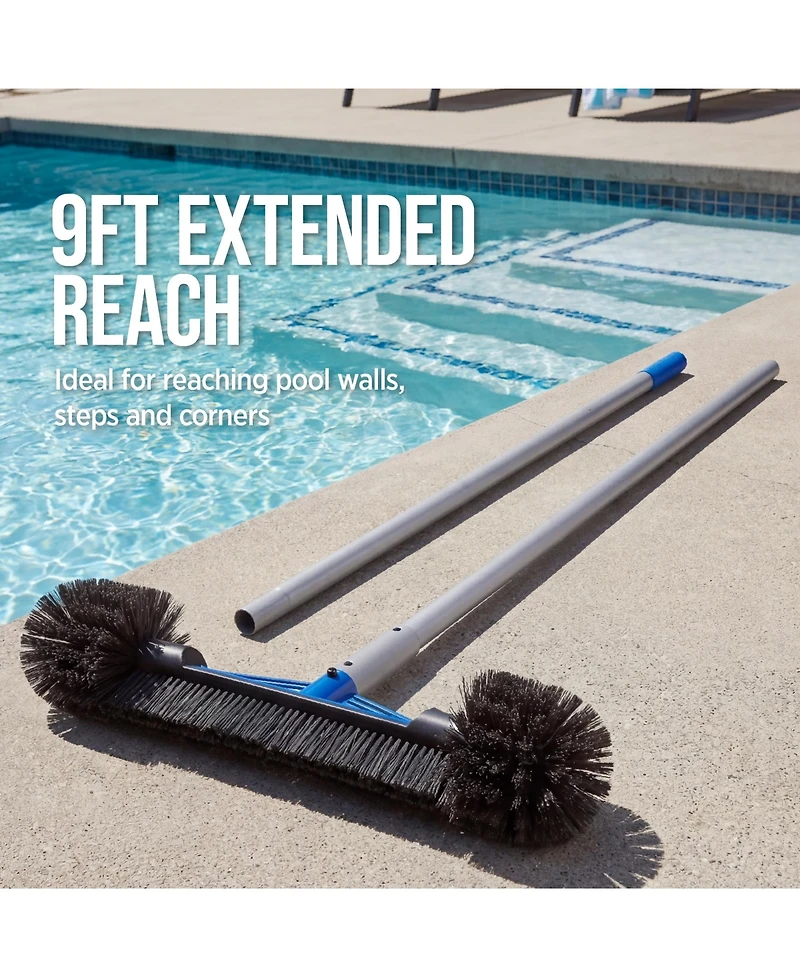 Best Choice Products Pool Brush with 9 ft Aluminum Pole - Heavy-Duty Swimming Pool Wall and Floor Cleaning Set