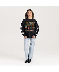 Gameday Couture Women's Black Miami Hurricanes Pure Victory Relaxed Rhinestone Pullover Sweatshirt