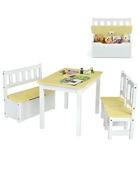 Slickblue Kids Wooden Table and Chairs Set 4 Piece with Study Desk
