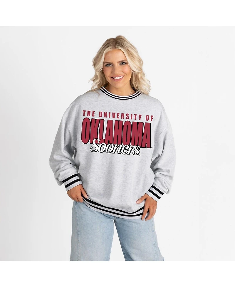 Gameday Couture Women's Gray Oklahoma Sooners Oversized Showdown Ringer Stripe Sweatshirt