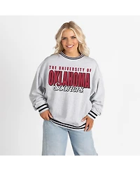 Gameday Couture Women's Gray Oklahoma Sooners Oversized Showdown Ringer Stripe Sweatshirt