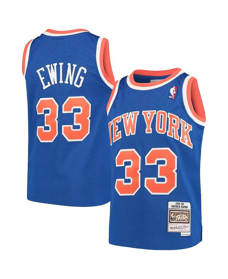 Mitchell & Ness Big Boys and Girls Patrick Ewing Blue New York Knicks Hardwood Classics Swingman Throwback Jersey