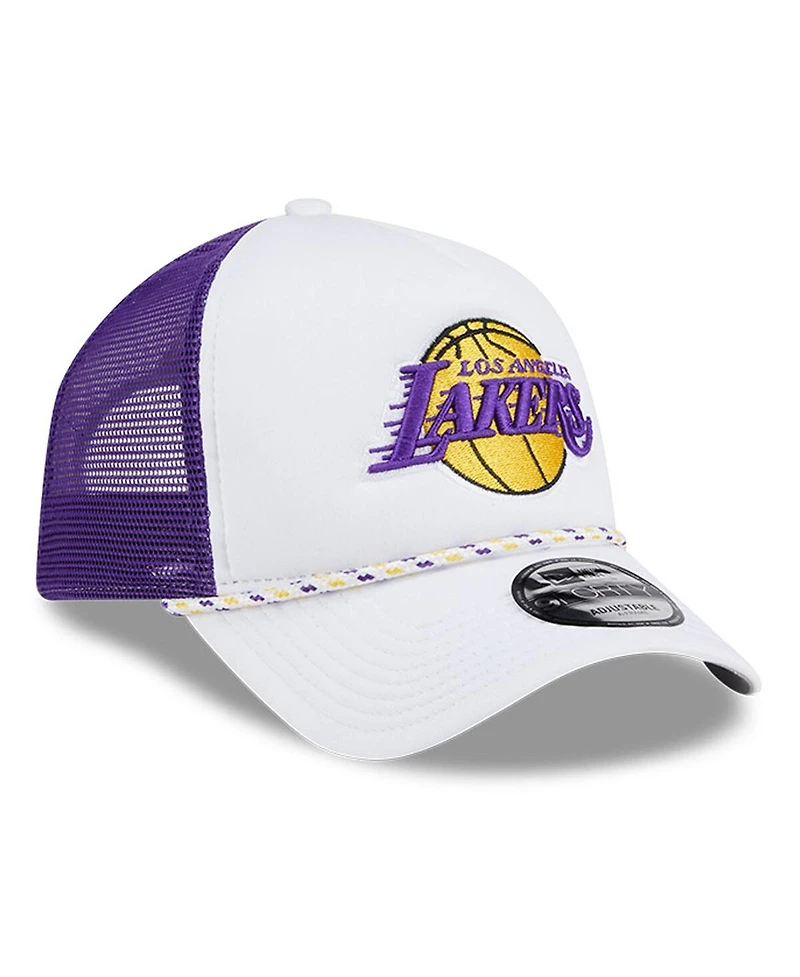 New Era Men's White/Purple Los Angeles Lakers Court Sport Foam A-Frame 9FORTY Adjustable Trucker Hat