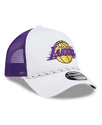 New Era Men's White/Purple Los Angeles Lakers Court Sport Foam A-Frame 9FORTY Adjustable Trucker Hat