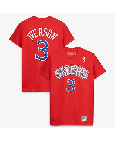 Mitchell & Ness Men's and Women's Allen Iverson Red Philadelphia 76ers Hardwood Classics Name Number T-Shirt