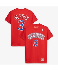 Mitchell & Ness Men's and Women's Allen Iverson Red Philadelphia 76ers Hardwood Classics Name Number T-Shirt