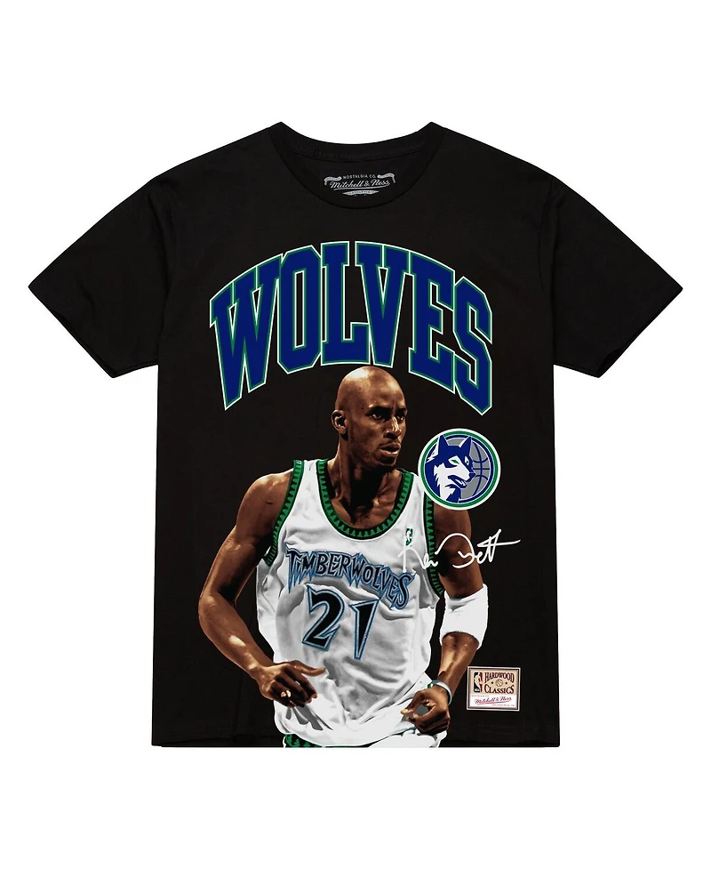 Mitchell & Ness Men's Kevin Garnett Black Minnesota Timberwolves Hardwood Classics Player Arch T-Shirt