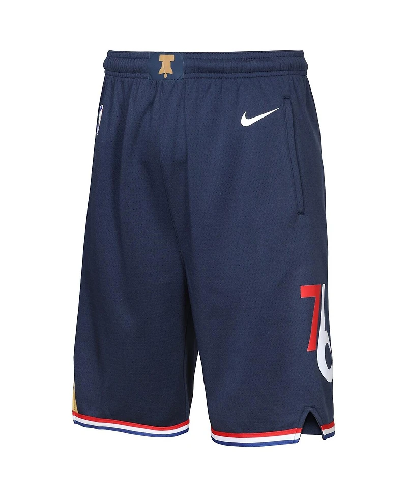 Nike Big Boys and Girls Navy Philadelphia 76ers 2025/26 City Edition Swingman Performance Shorts