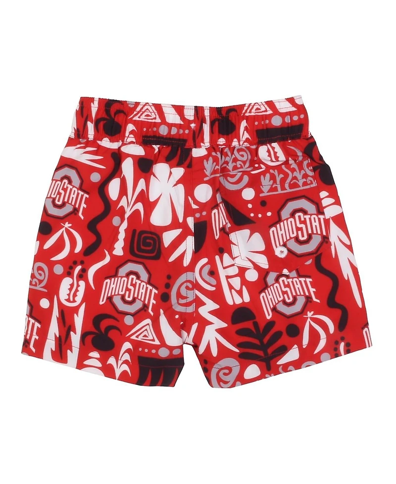 Wes & Willy Big Boys and Girls Scarlet Ohio State Buckeyes Allover Print Swim Shorts