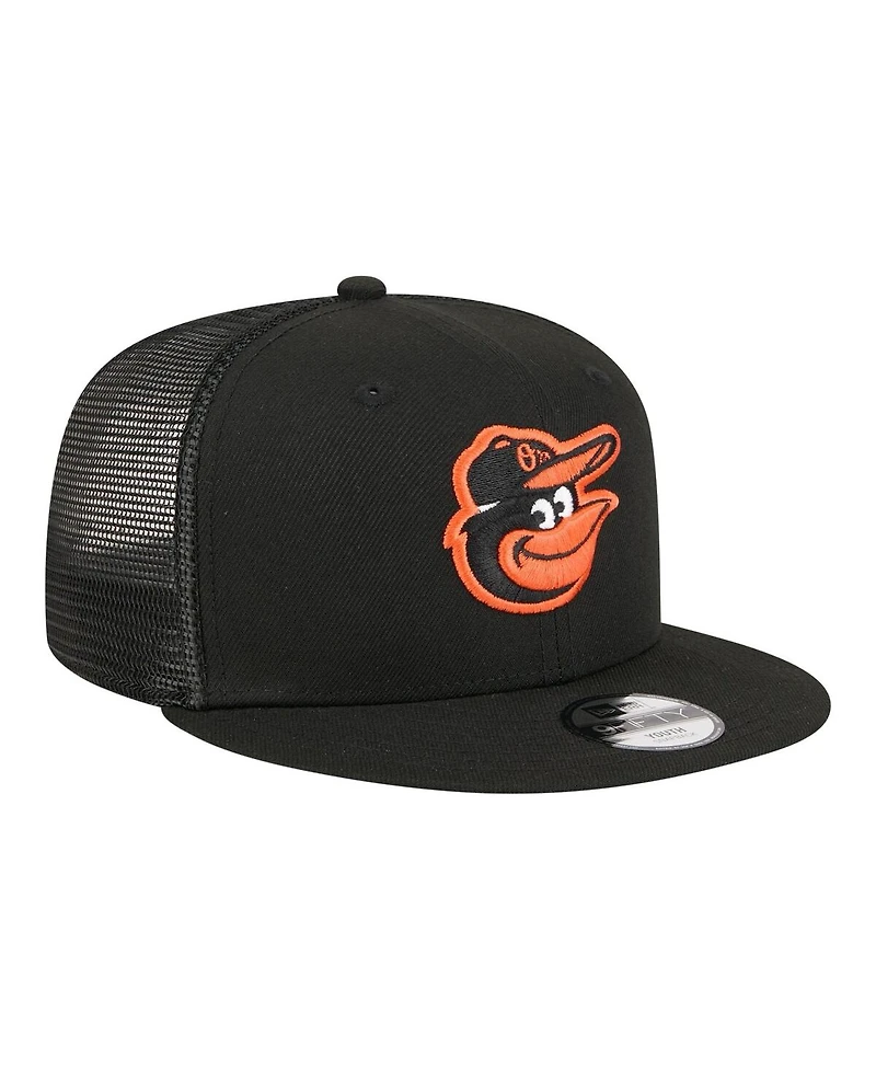 New Era Big Boys and Girls Black Baltimore Orioles 9FIFTY Trucker Snapback Hat