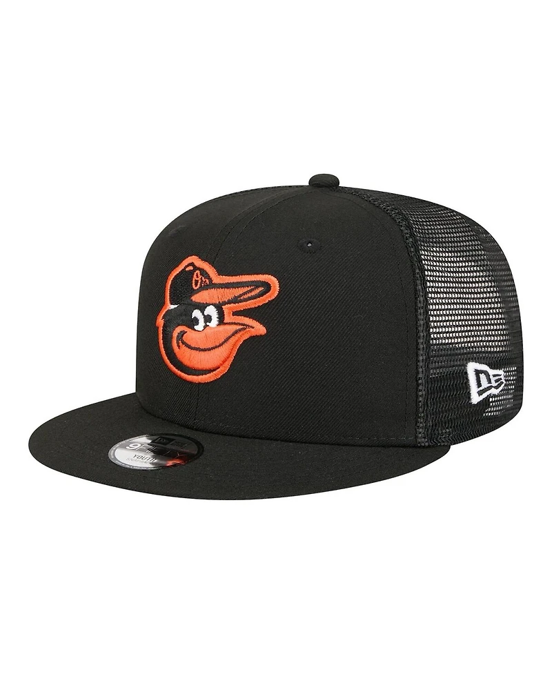 New Era Big Boys and Girls Black Baltimore Orioles 9FIFTY Trucker Snapback Hat