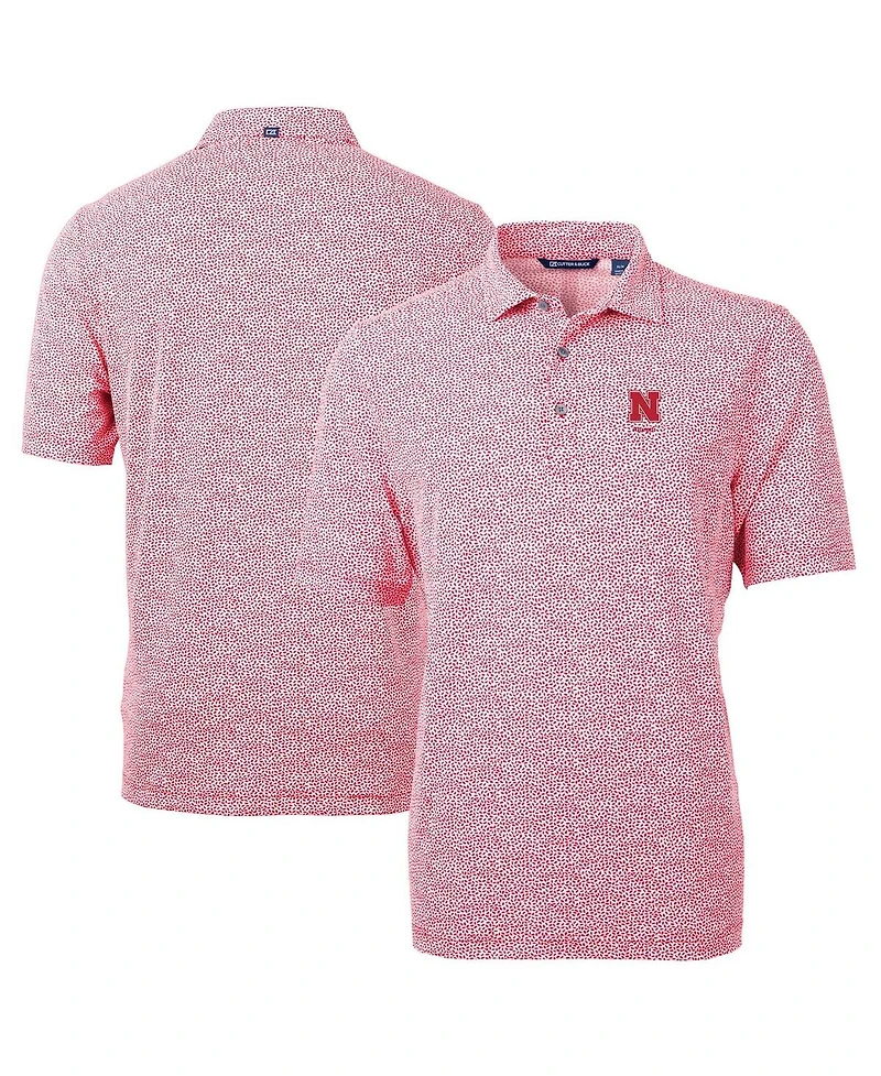 Cutter & Buck Men's Scarlet Nebraska Huskers Alumni Logo DryTec Virtue Eco Pique Botanical Print Polo Shirt