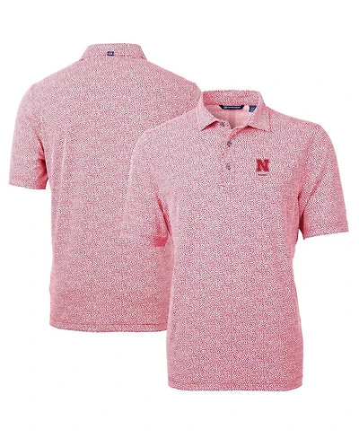 Cutter & Buck Men's Scarlet Nebraska Huskers Alumni Logo DryTec Virtue Eco Pique Botanical Print Polo Shirt
