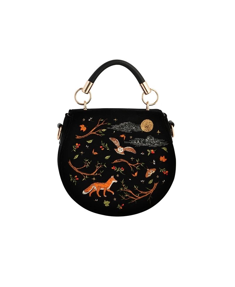 Fable England Fox And Owl Embroidered Top Handle Saddle Bag
