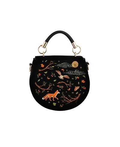 Fable England Fox And Owl Embroidered Top Handle Saddle Bag