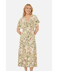 Yumi Women's Short Sleeve V-Neck Ruched Midi Dress