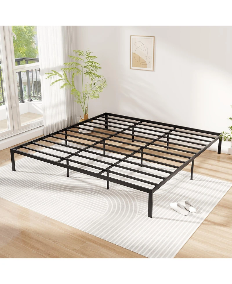 Gymax King Size Metal Bed Frame Heavy Duty Support Slats Mattress Foundation