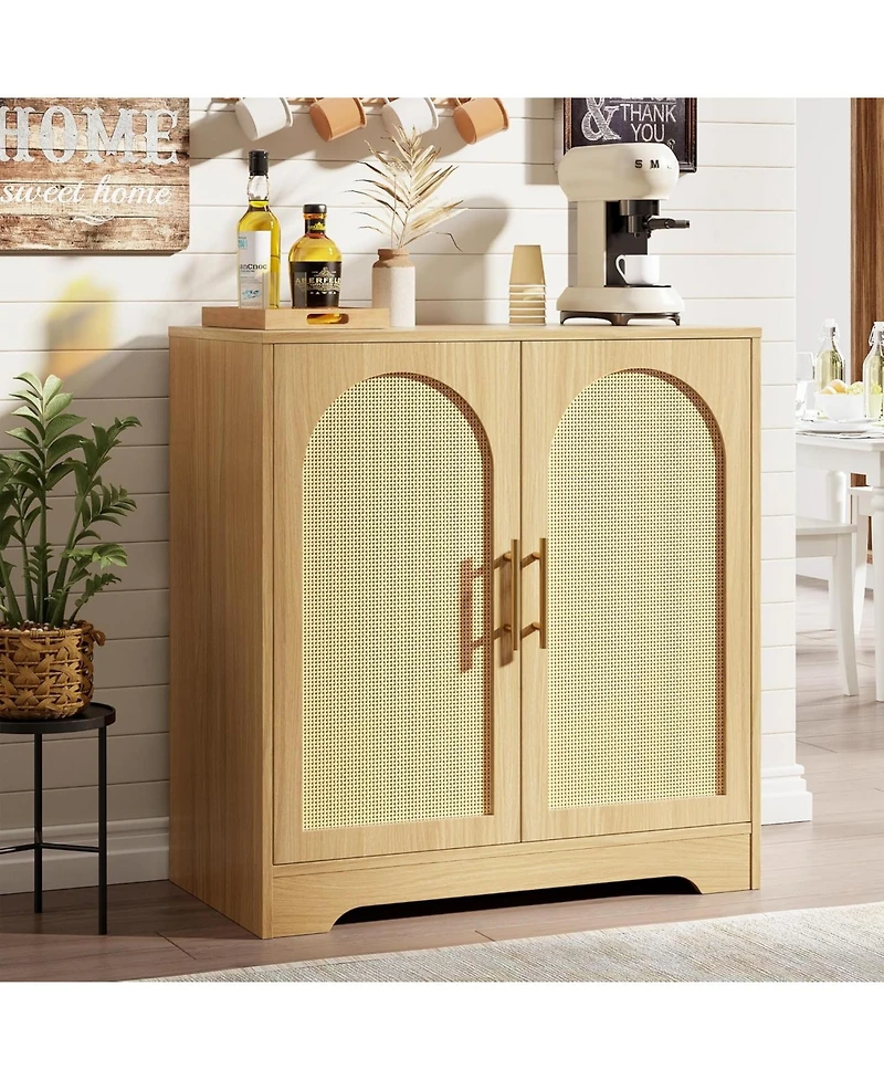 gaomon Sideboard Buffet Cabinet - Credenza Storage with 2 Rattan doors and Shelves,Console Table Accent Coffee Bar