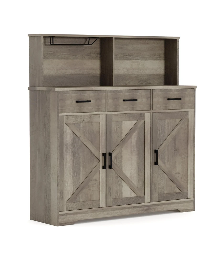 gaomon Farmhouse Sideboard Buffet Cabinet with Microwave Stand, Barn Doors Buffet Storage Cabinet with Drawers and Shelves