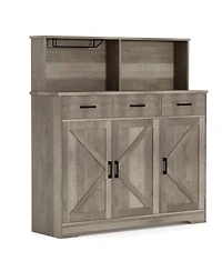 gaomon Farmhouse Sideboard Buffet Cabinet with Microwave Stand, Barn Doors Buffet Storage Cabinet with Drawers and Shelves