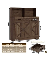 gaomon Farmhouse Sideboard Buffet Cabinet with Microwave Stand, Barn Doors Storage Drawers and Shelves