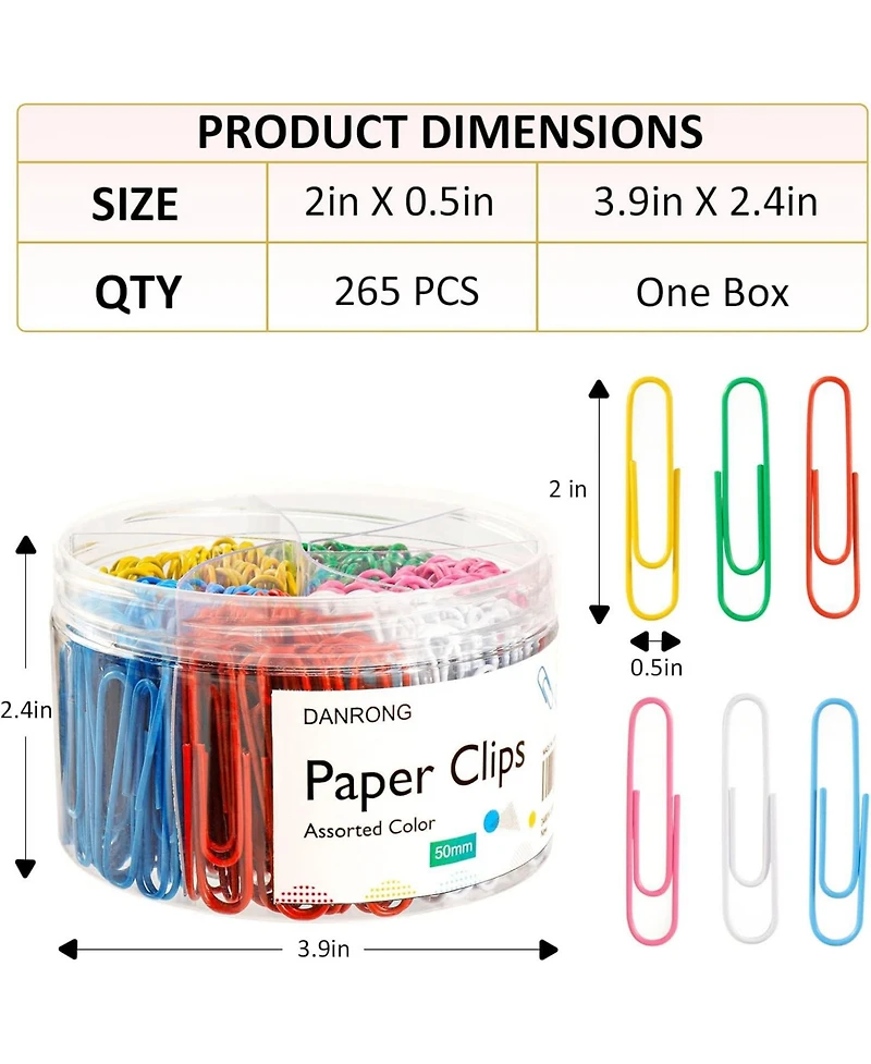 Danrong Jumbo Paper Clips Large Colorful Paperclips for Home School Office Supplies