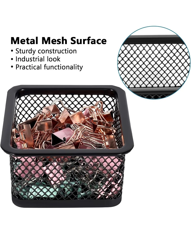 Danrong Mesh Metal Paper Clip Holder for Desk, Paperclip Dispenser Organizer Container, 4 Pack for Office School
