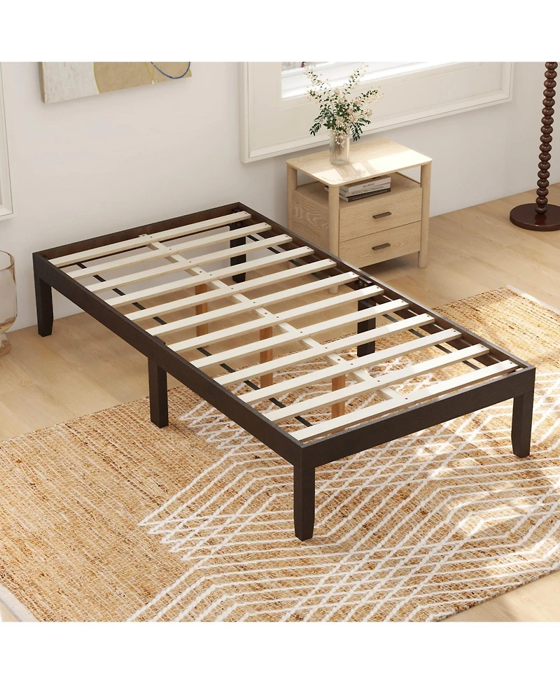 Sugift Twin Wood Platform Bed Frame with Wooden Slats Support