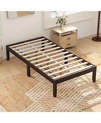 Sugift Twin Wood Platform Bed Frame with Wooden Slats Support