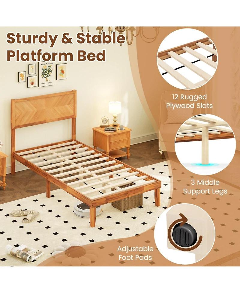 Sugift Twin Size Bed Frame with Headboard and Storage Space