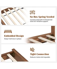 Sugift Twin Size Wooden Bed Frame with Headboard and Slat Support