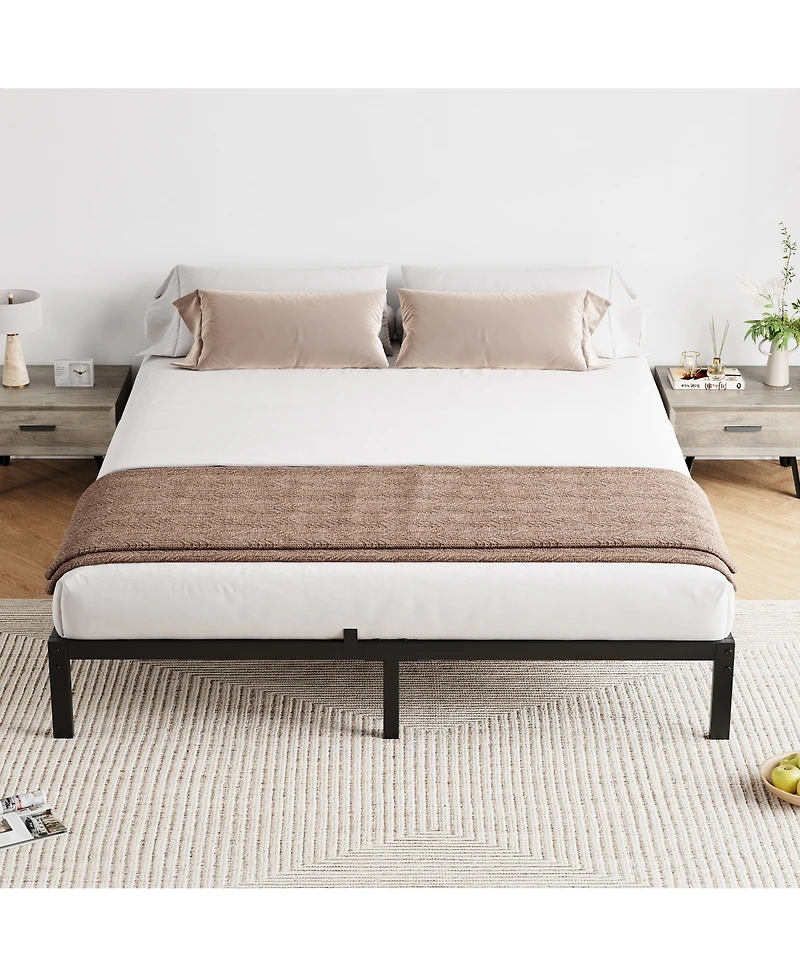homfan Low Profile Metal Platform Bed Frame with Quiet Slats, Heavy Duty Support, No Box Spring Needed, Easy Assembly