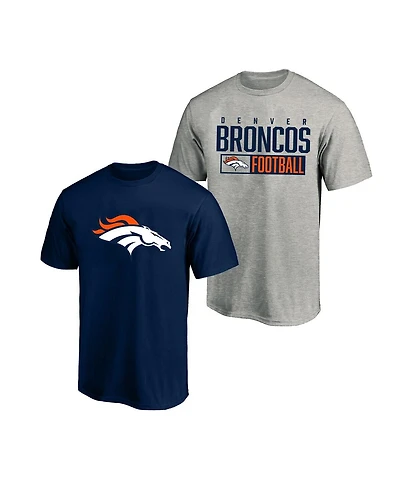 Fanatics Men's Heather Gray/Navy Denver Broncos Big & Tall 2-Pack T-Shirt Set
