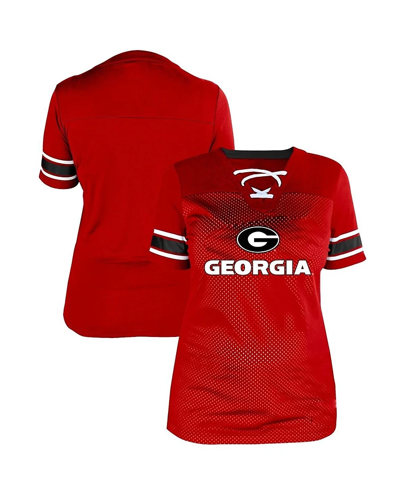 Fanatics Women's Red Georgia Bulldogs Plus Mesh Overlay Lace-Up Jersey T-Shirt