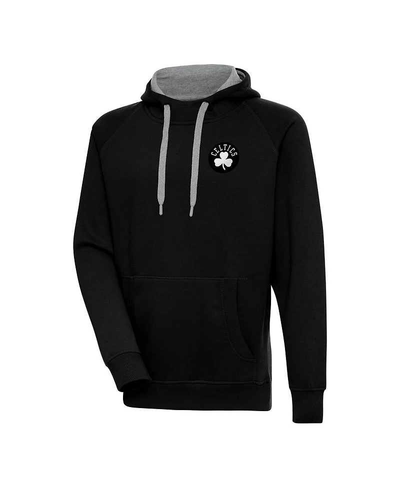 Antigua Men's Black Boston Celtics Metallic Logo Victory Raglan Pullover Hoodie