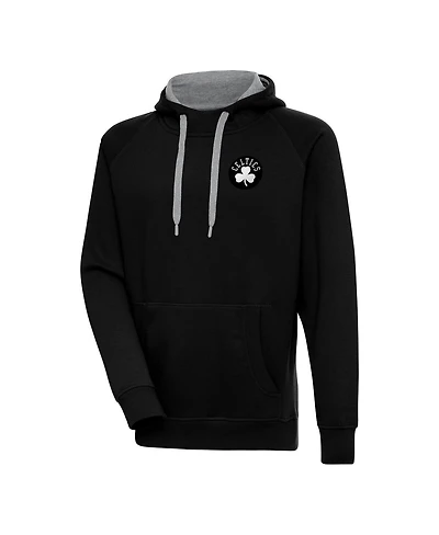 Antigua Men's Black Boston Celtics Metallic Logo Victory Raglan Pullover Hoodie