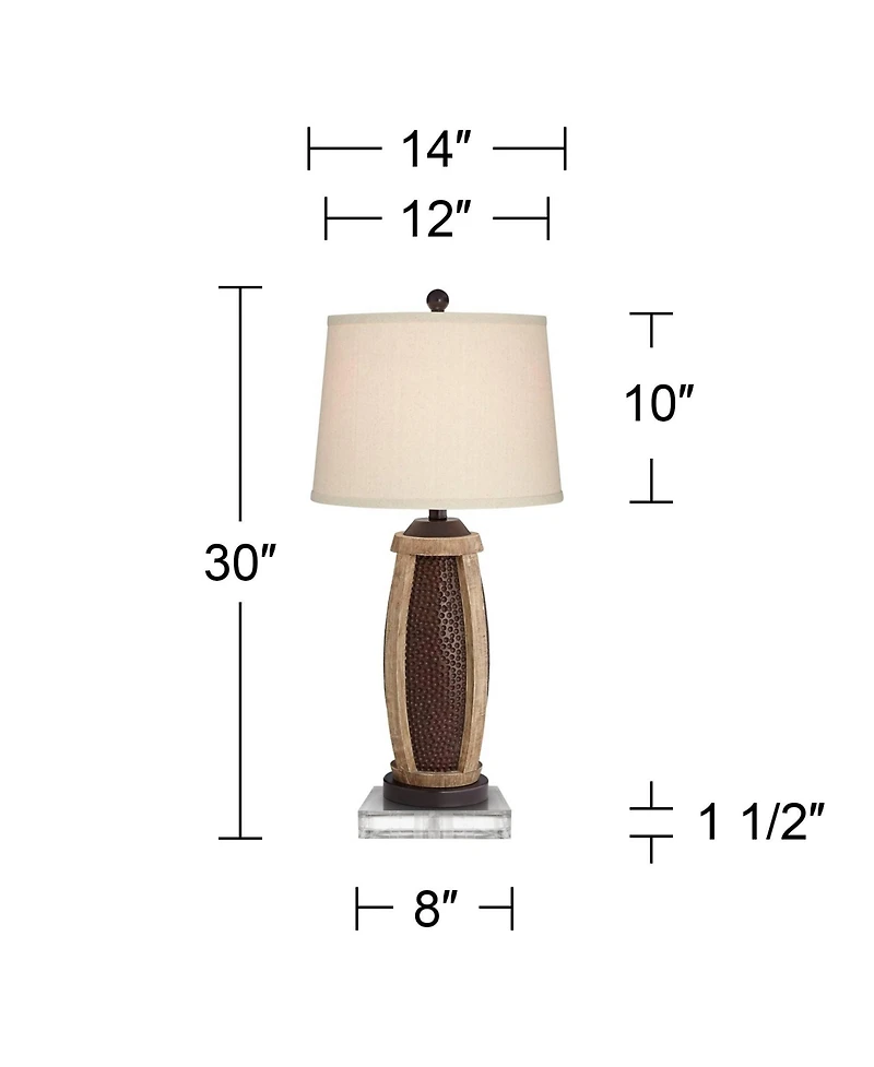 John Timberland Parker Industrial Table Lamps Set of 2 with Square Risers 30" Tall Bronze Wood Usb Charging Port Oatmeal Drum Shade for Living Room