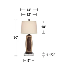 John Timberland Parker Industrial Table Lamps Set of 2 with Square Risers 30" Tall Bronze Wood Usb Charging Port Oatmeal Drum Shade for Living Room