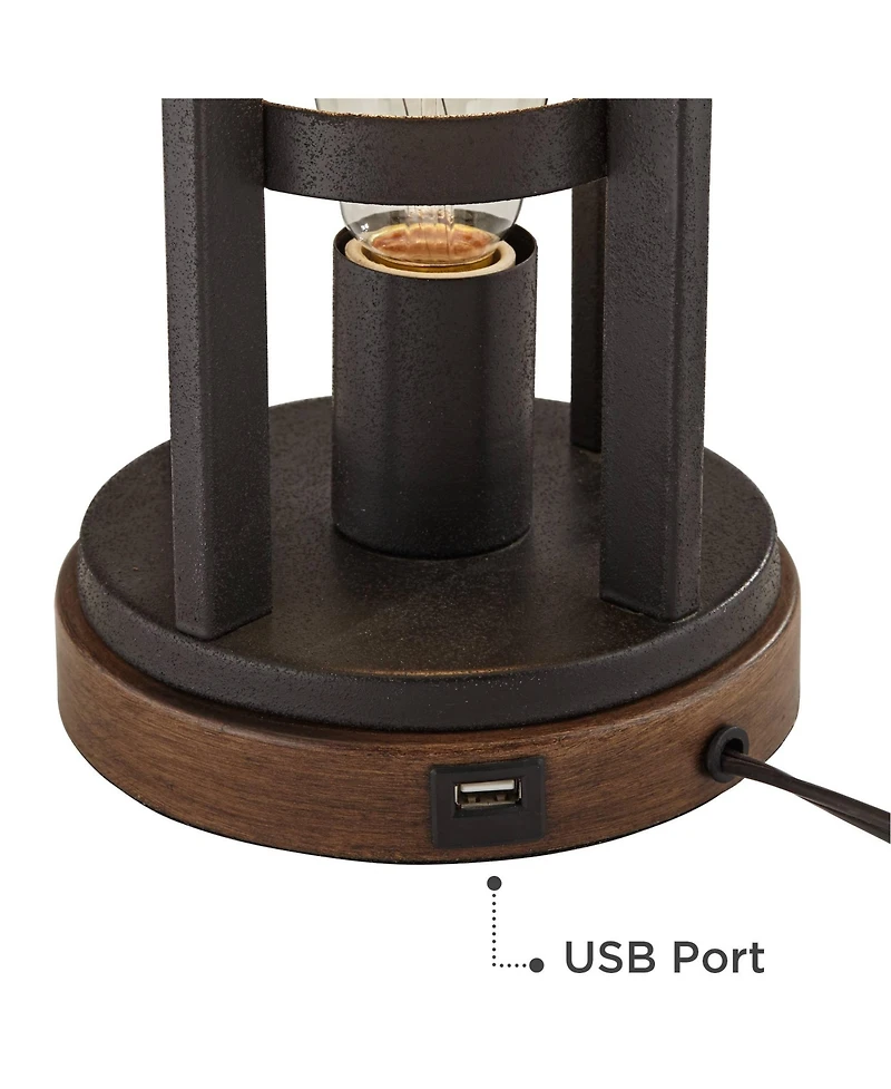 Franklin Iron Works Lucas Western Table Lamps Set of 2 with Square Risers 27.5 Inches Tall Usb Charging Port Nightlight Drum Shade for Home