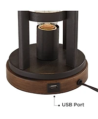 Franklin Iron Works Lucas Western Table Lamps Set of 2 with Square Risers 27.5 Inches Tall Usb Charging Port Nightlight Drum Shade for Home