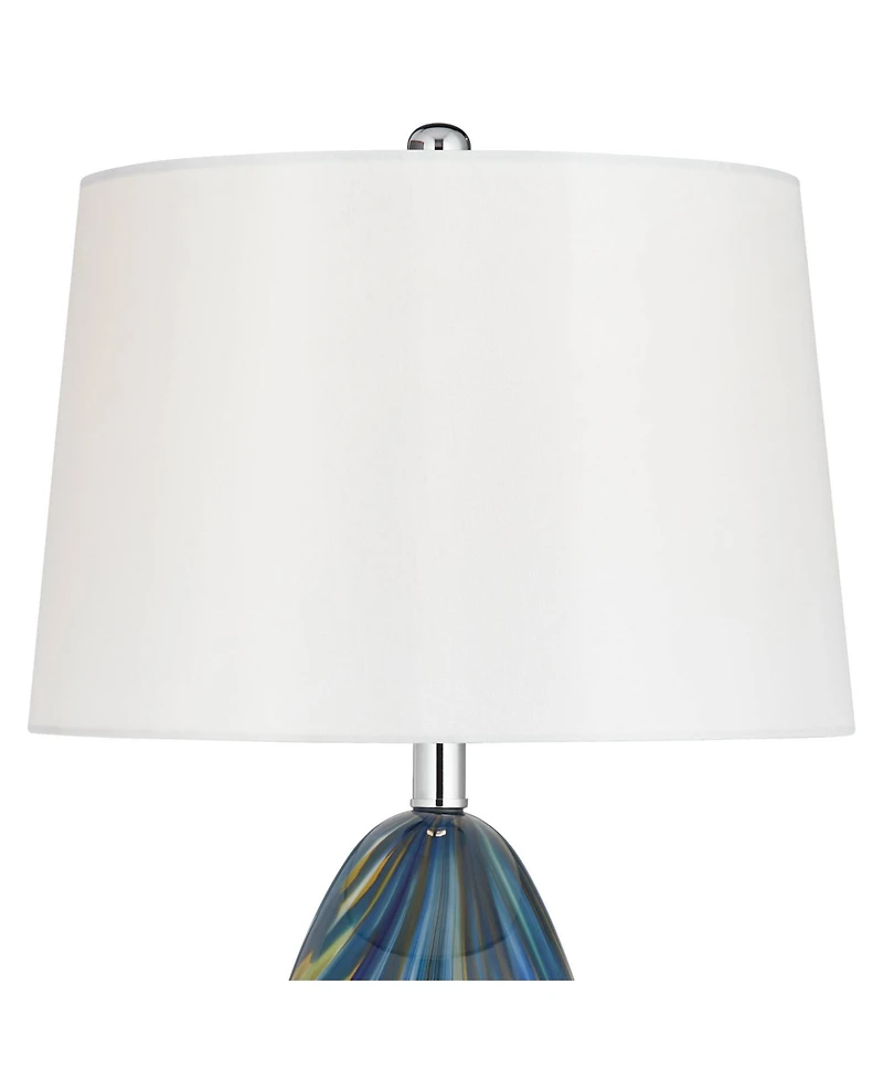 Possini Euro Design Pablo Modern Table Lamp with Square Riser 28.5 Inches Tall Art Glass Drum Shade for Bedroom Living Room Bedside Kids