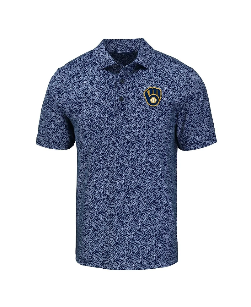 Cutter & Buck Men's Navy Milwaukee Brewers Pike Eco Pebble Print Stretch Polo Shirt