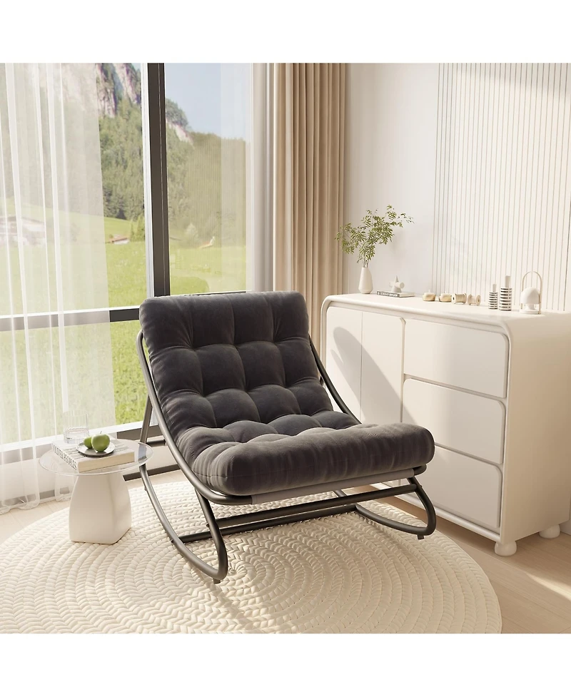 homfan Indoor Outdoor Rocking Chair with Removable Cushions, Metal Frame Lounge Seat for Patio, Garden, Nursery, or Living Room