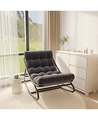 homfan Indoor Outdoor Rocking Chair with Removable Cushions, Metal Frame Lounge Seat for Patio, Garden, Nursery, or Living Room