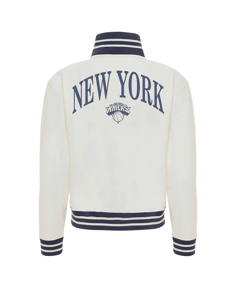 Sportiqe Women's Cream New York Knicks Athletic Club Collection Sutton French Terry Full-Zip Jacket