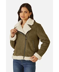 Yumi Women's Faux Suede Shearling Biker Jacket