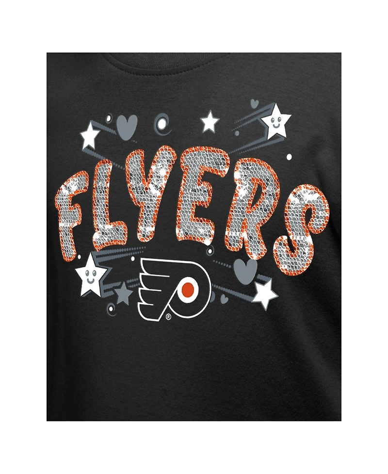 New Era Girl's Big Boys and Girls Black Philadelphia Flyers Flip Sequin T-Shirt