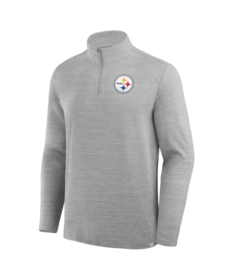 Fanatics Men's Heather Gray Pittsburgh Steelers Clutch Quarter-Zip Pullover Sweatshirt