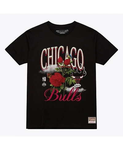 Mitchell & Ness Men's and Women's Black Chicago Bulls Floral Graphic T-Shirt