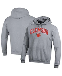 Champion Men's Heather Gray Clemson Tigers Arched Logo Fleece Pullover Hoodie